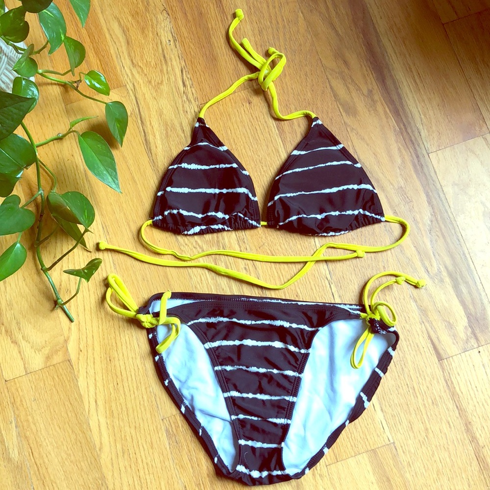 Black/White Bikini with Yellow Ties